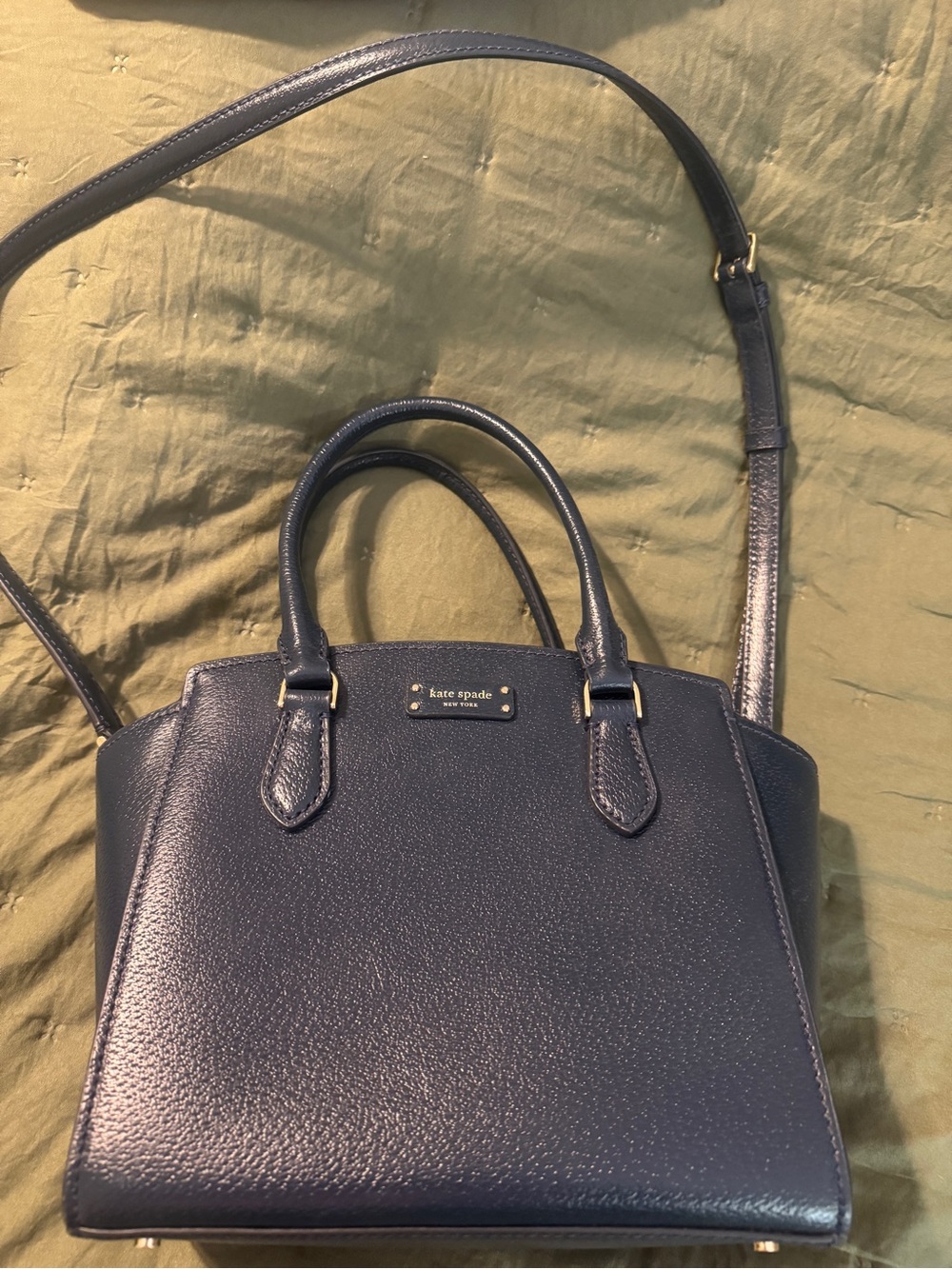 kate spade Navy Pebbled Leather Satchel with Crossbody Strap